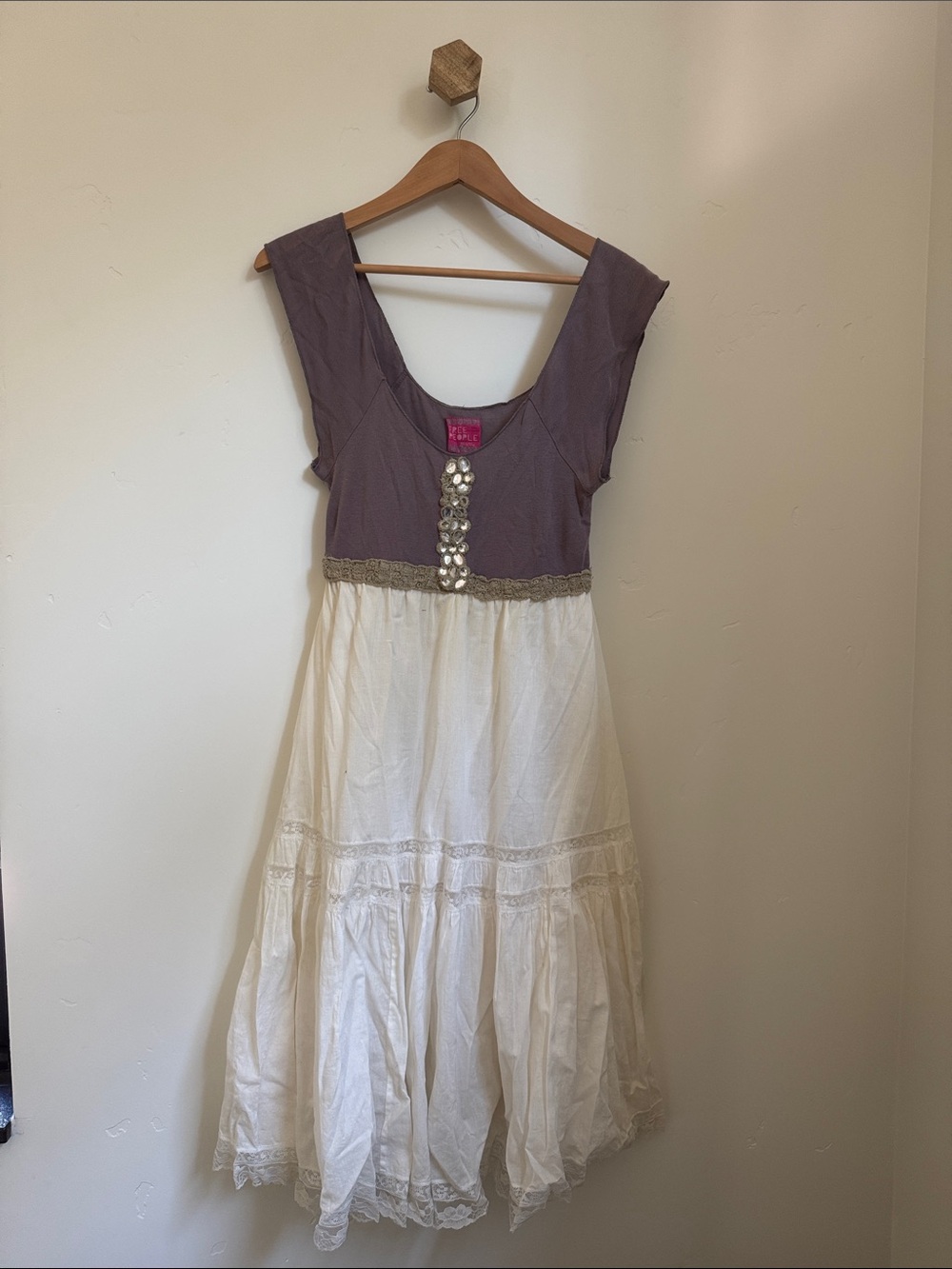 Free People Lavender and Tiered Dress with Embellished Trim